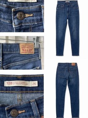 Levis 720 High Rise Super Skinny Womens Jeans - Dark Deep Blue Wash Denim Stret